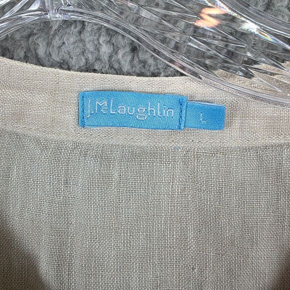 J. McLaughlin Women's Beige Linen Tunic Top Pleated Bodice Short Sleeve Size L - Picture 5 of 12